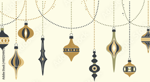 Elegant Festive Ornaments Adorning a Twinkling Garland for a Sophisticated Seasonal Celebration