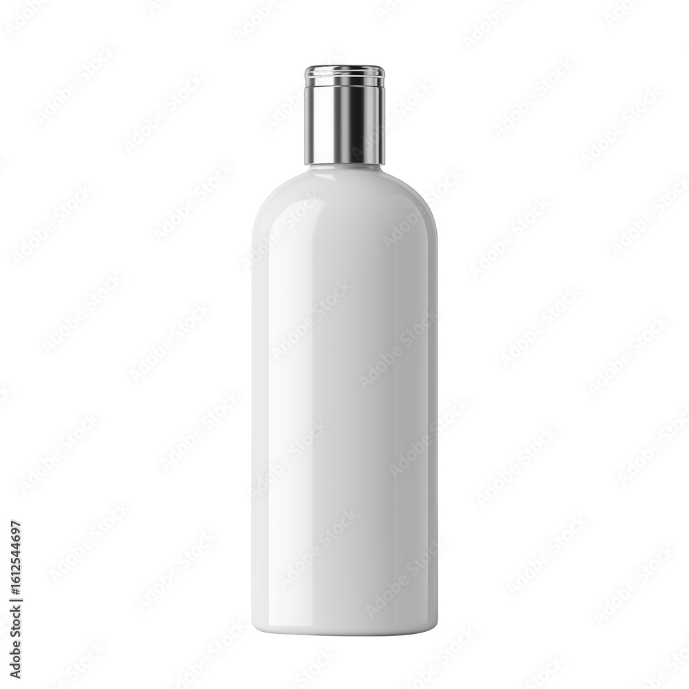 A simple white cylindrical bottle with a silver cap, clean and neat, PNG transparent background, suitable for beauty, skincare, packaging design materials. A simple white cylindrical bottle with a silver cap, clean and neat, PNG transparent background, suitable for beauty, skincare, packaging design materials.