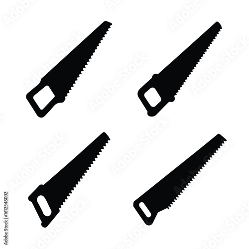 Tools & DIY Equipment Silhouettes – Hand Saw Icon Set Isolated on White Background