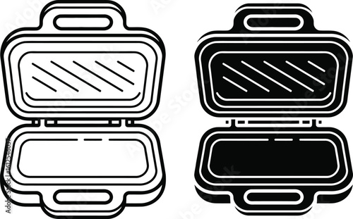 Open sandwich maker grill with two compartments in black and white