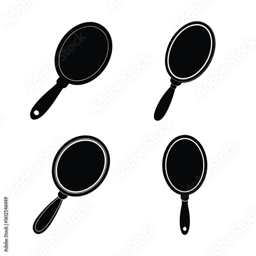 Tools & DIY Equipment Silhouettes – Handheld Mirror Icon Set Isolated on White Background