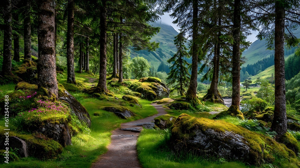 Obraz premium Path Through Green Forest Landscape