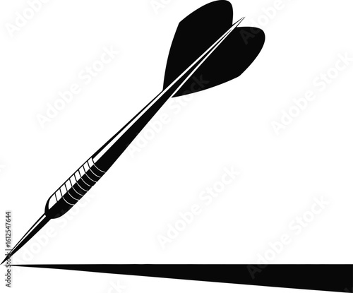 A single black dart piercing a white surface with a long shadow