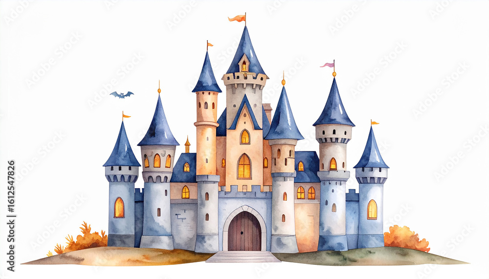 Obraz premium ハロウィン 城 生成AI 水彩 アイコン