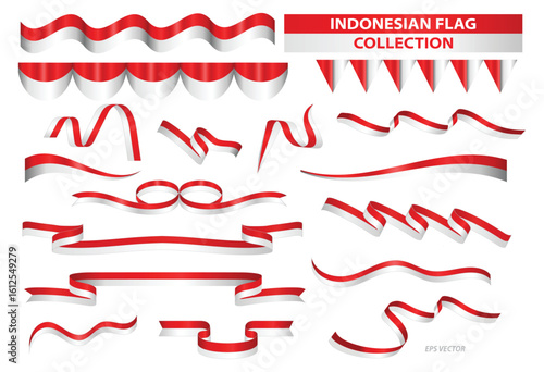 Set of Indonesian Flag Ribbon Vector Collection for Flyers and Banners