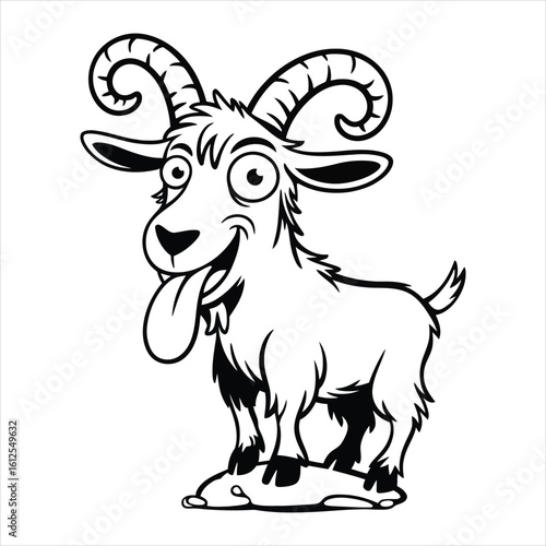 Funny Cartoon Goat Vector Illustration Crazy Farm Animal Character Design