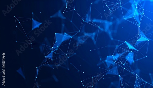 Abstract dark blue background with glowing plexus network of connected lines and dots