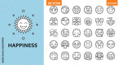 Collection of Smiling Faces Emoticons Representing Happiness and Success for Digital Communication and Expressive Design
