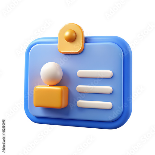 3d blue id card with person icon isolated on transparent background