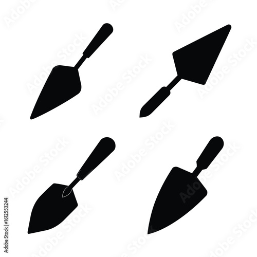 Tools & DIY Equipment Silhouettes – Trowel Icon Set for Construction and Gardening Isolated on White Background