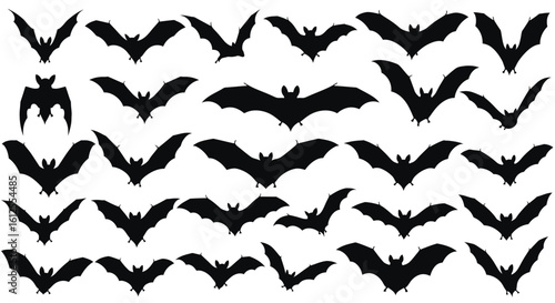 Black Bats Silhouettes Flying Halloween Design Seamless Pattern Spooky Theme Dark Illustration for Party Decorations or October Holiday