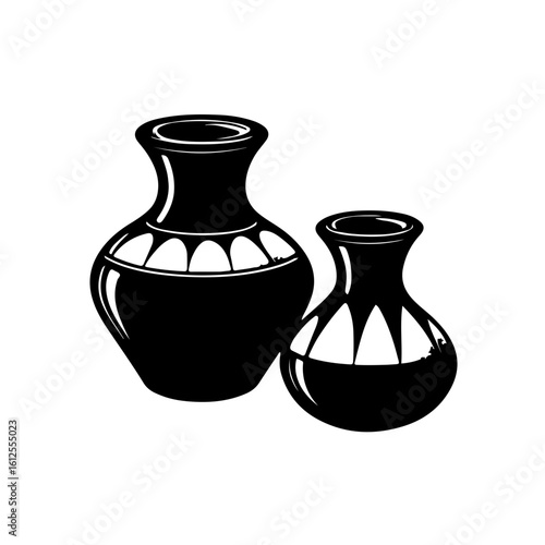 Traditional Pottery Art: Black and White Icon Pack. Celebrate the enduring beauty of traditional pottery with this elegant black and white icon pack
