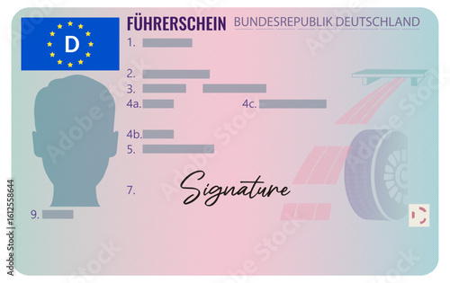 German driver license isolated on white background. Person driver license.