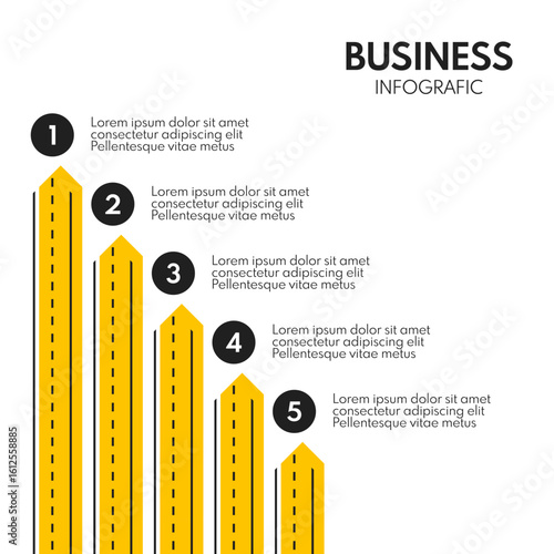 5 vertical parallel road line exits, vector infographics template