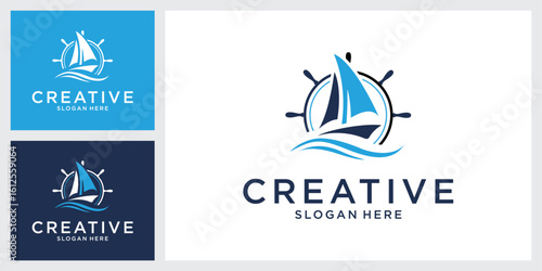 Sailboat vector logo design concept