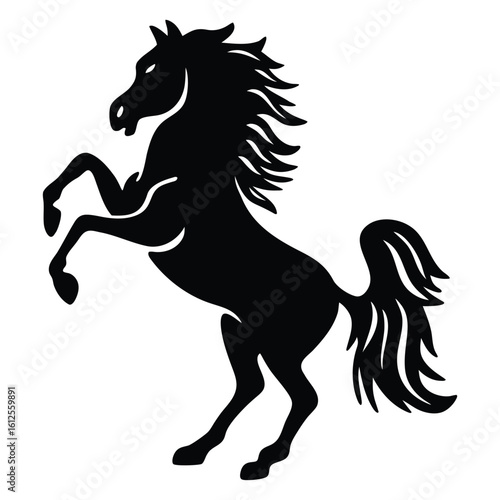 Elegant black horse rearing up silhouette design element for equine branding and logo creation