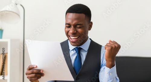 Wallpaper Mural A happy african american businessman celebrating success with document Torontodigital.ca