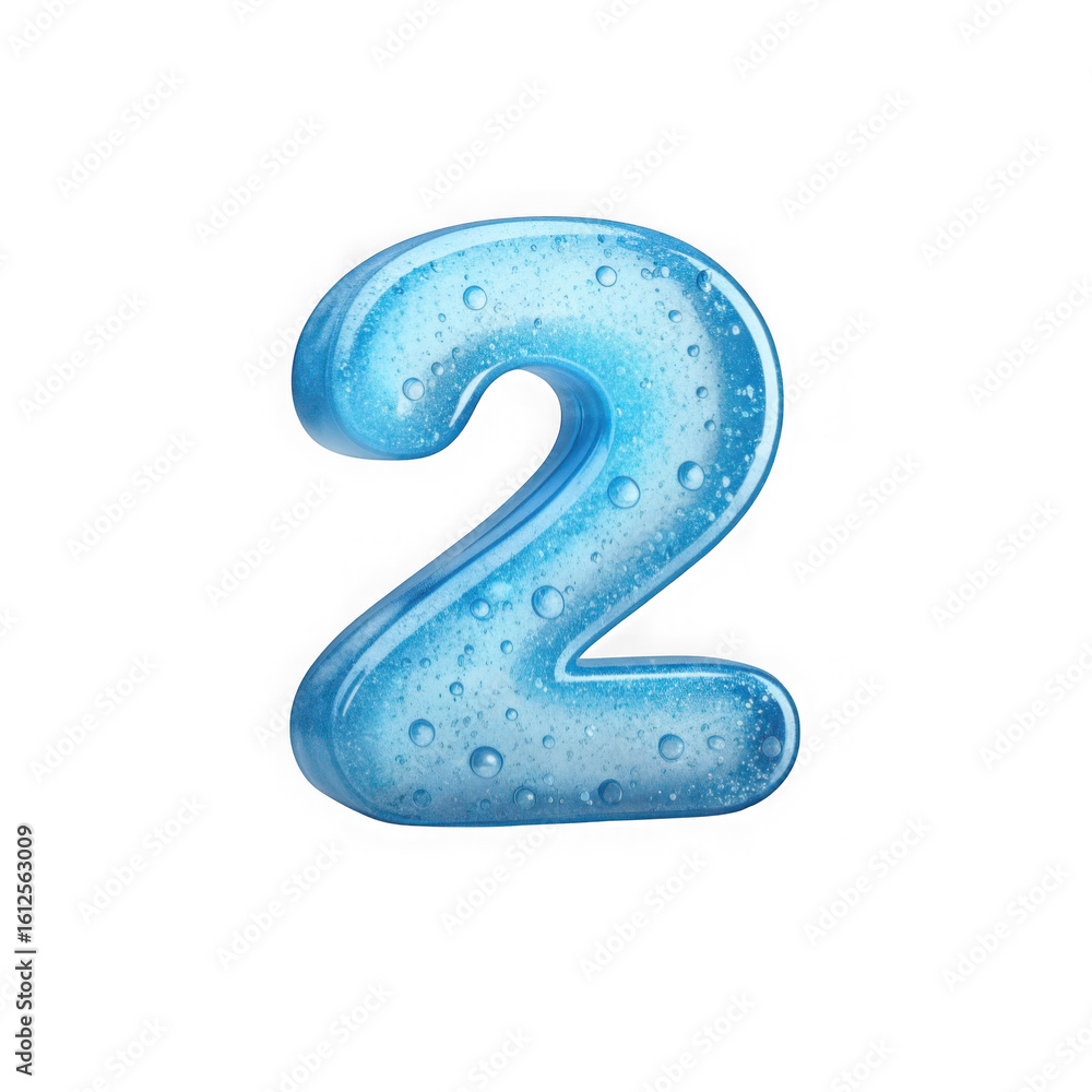 Naklejka premium Shiny blue number two made of gel with water droplets