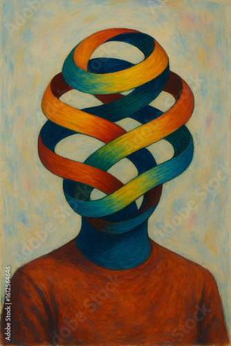 Surreal Abstract Portrait with Colorful Infinity Ribbons