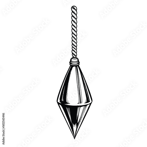 Silhouette of a Precision Plumb Bob – Conical Weight Hanging from String in Monochrome Minimalist Vector for Alignment and Balance Themes