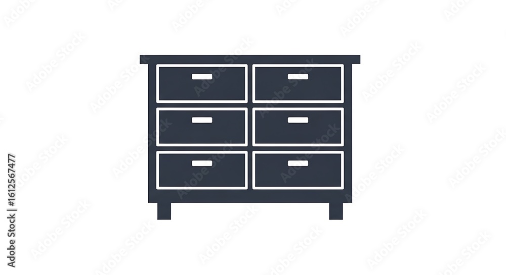 A simple illustration of a dark gray dresser with six drawers against a white background space A simple illustration of a dark gray dresser with six drawers against a white background space