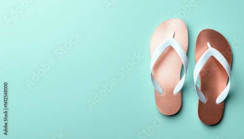 Wallpaper Mural Pair of light brown/tan flip-flops on mint green background Torontodigital.ca