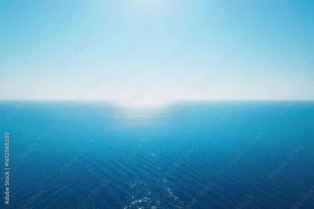 Obraz premium Endless expanse of calm ocean under a clear sky Perfect for travel, serenity, or nature-themed projects The horizon line dominates the image, creating a feeling of vastness and peace , flat, scenic