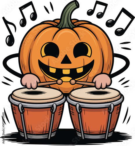 halloween pumpkin character playing bongo drums transparent png vector