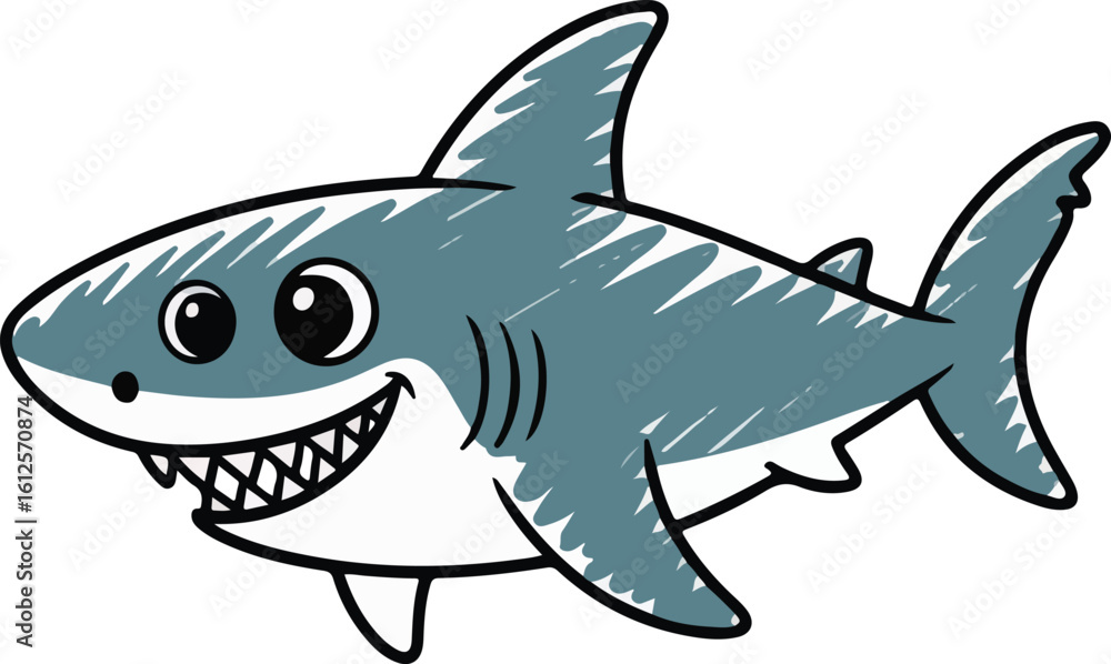 Obraz premium shark cartoon crayon chalk style transparent png vector