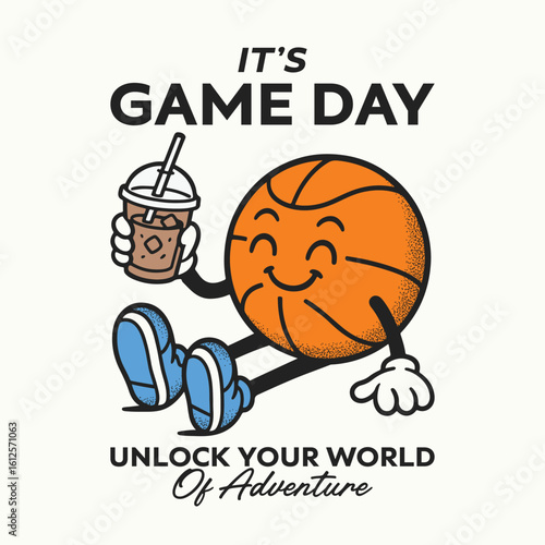 Basketball chillin’ with iced coffee. Vector illustration t shirt design