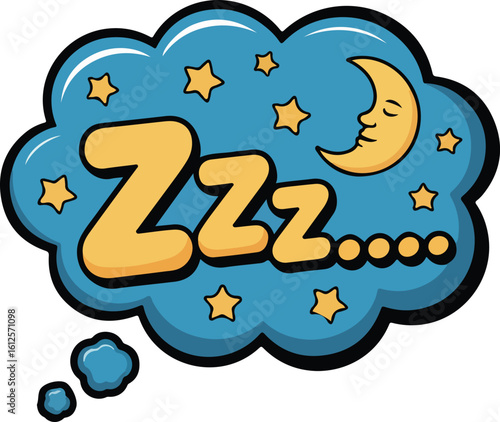 Sleepy time concept, featuring moon, stars, and Zzz... in a thought bubble. transparent png vector