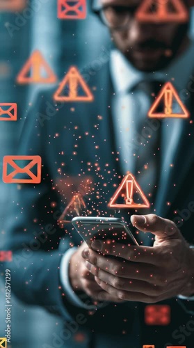 Businessman Receiving Security Alerts on Smartphone