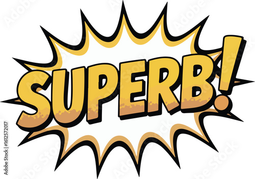 A comic-style word SUPERB in a burst shape transparent png vector