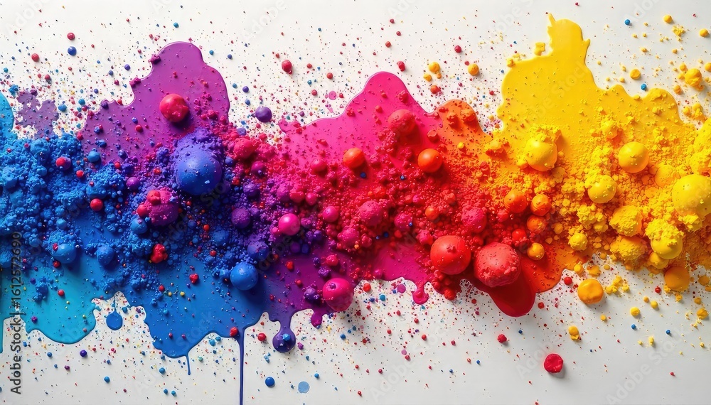 Fototapeta premium Vibrant colors explode across a canvas in a dynamic display of artistic expression The splatter paint creates a textured, abstract masterpiece , messy, modern art, splat
