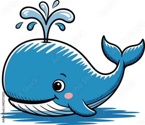whale is smiling and spouting water crayon chalk style transparent png vector