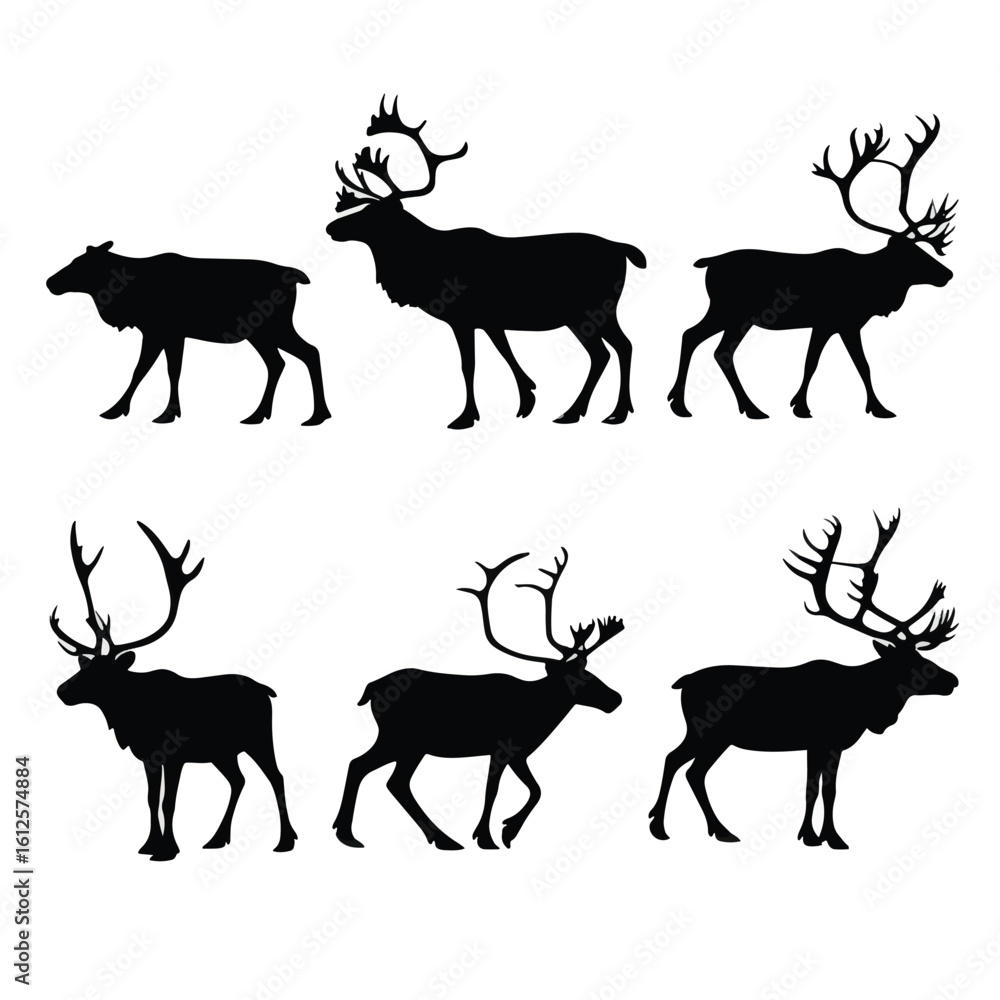 Fototapeta premium caribou silhouette set, Black & White silhouette set