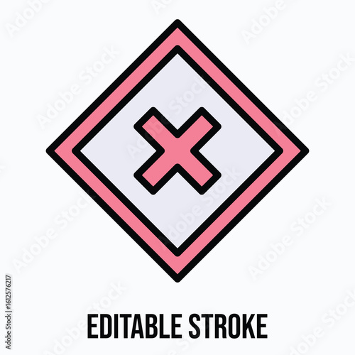 Cross Sign Vector Icon, Isolated Vector Lineal Color Style Icon, Editable Stroke.