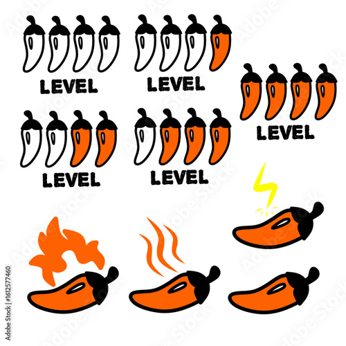set of hot dogs, Spicy levels in one set, various spicy levels, 