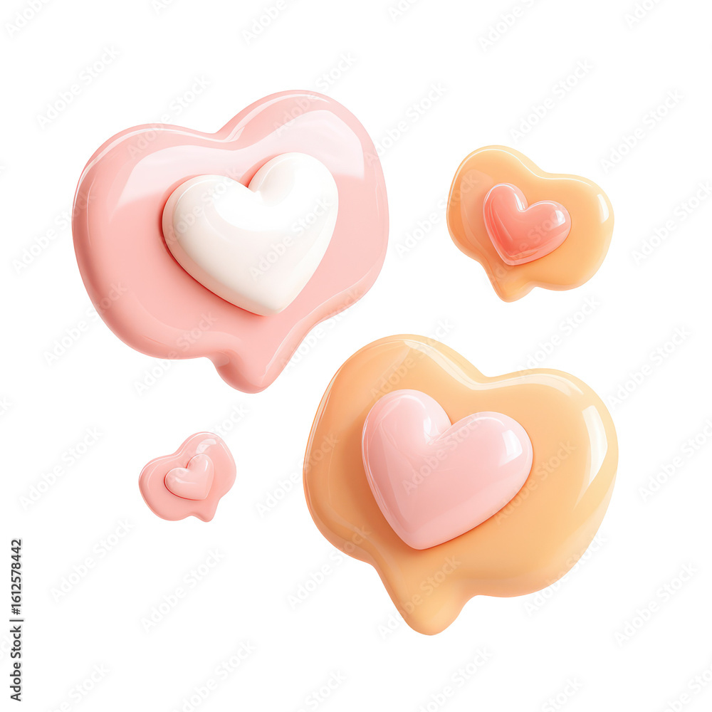 Fototapeta premium Colorful Pastel Heart-Shaped Bubbles on Transparent background for Creative Design and Love Themes