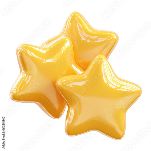 Glossy Yellow Stars Rendered in Smooth Finish with Shiny Appearance on Transparent background for Creative Use