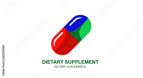 Dietary Supplement Capsule Design, Graphic Art, Health Industry, Vibrant Colors, Digital Illustration, Modern Concept