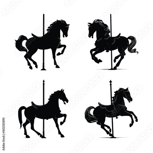 carousel horse silhouette set, Black & White silhouette set