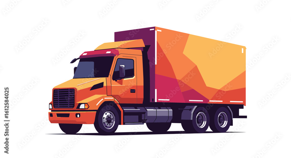 Orange Truck in Urban Environment - Digital Illustration - Industrial Setting, Dynamic Viewpoint, Modern Concept Orange Truck in Urban Environment - Digital Illustration - Industrial Setting, Dynamic Viewpoint, Modern Concept