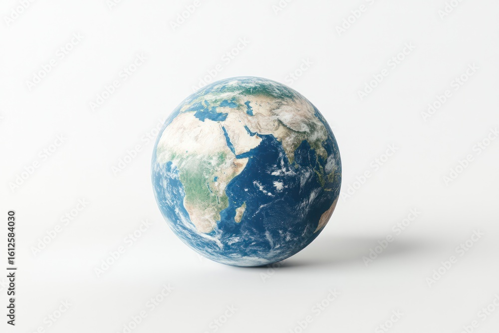 Fototapeta premium World Globe: A detailed, photorealistic globe of Earth rests, offering a visually compelling representation of our planet, highlighting the beauty and complexity of global landscapes and features.