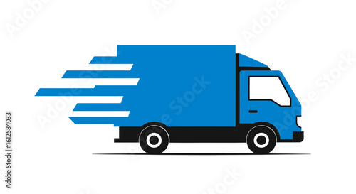Blue Truck in Motion, Urban Environment, Illustration, Fast Transport Concept