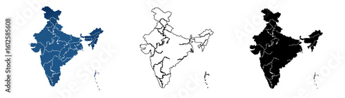 India Silhouette and Outline Vector and Transparan: Bold Black Map of the Subcontinent