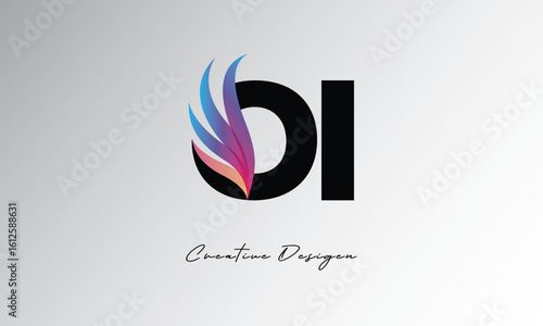 OI Feather Gradient Logo – Elegant Wing Monogram for Modern Branding & Visual Identity Design