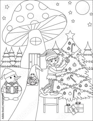 Christmas Coloring Page Fantasy Line Art