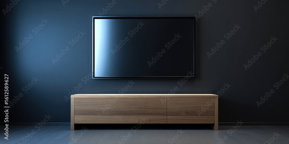 Obraz premium Modern minimalist living room interior with television and entertainment center.