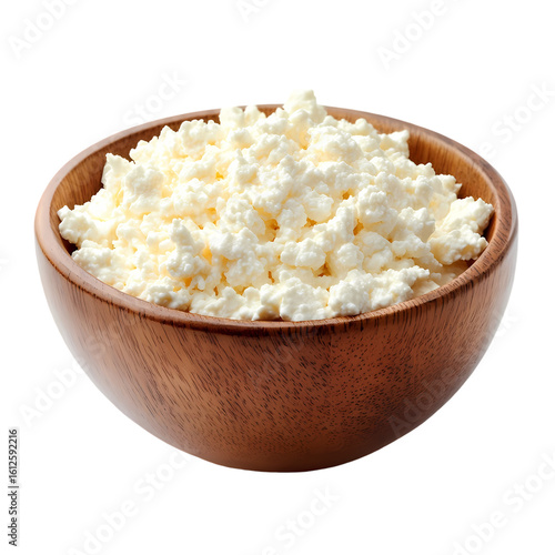 Wallpaper Mural A wooden bowl containing fresh cottage cheese isolated on white background Torontodigital.ca